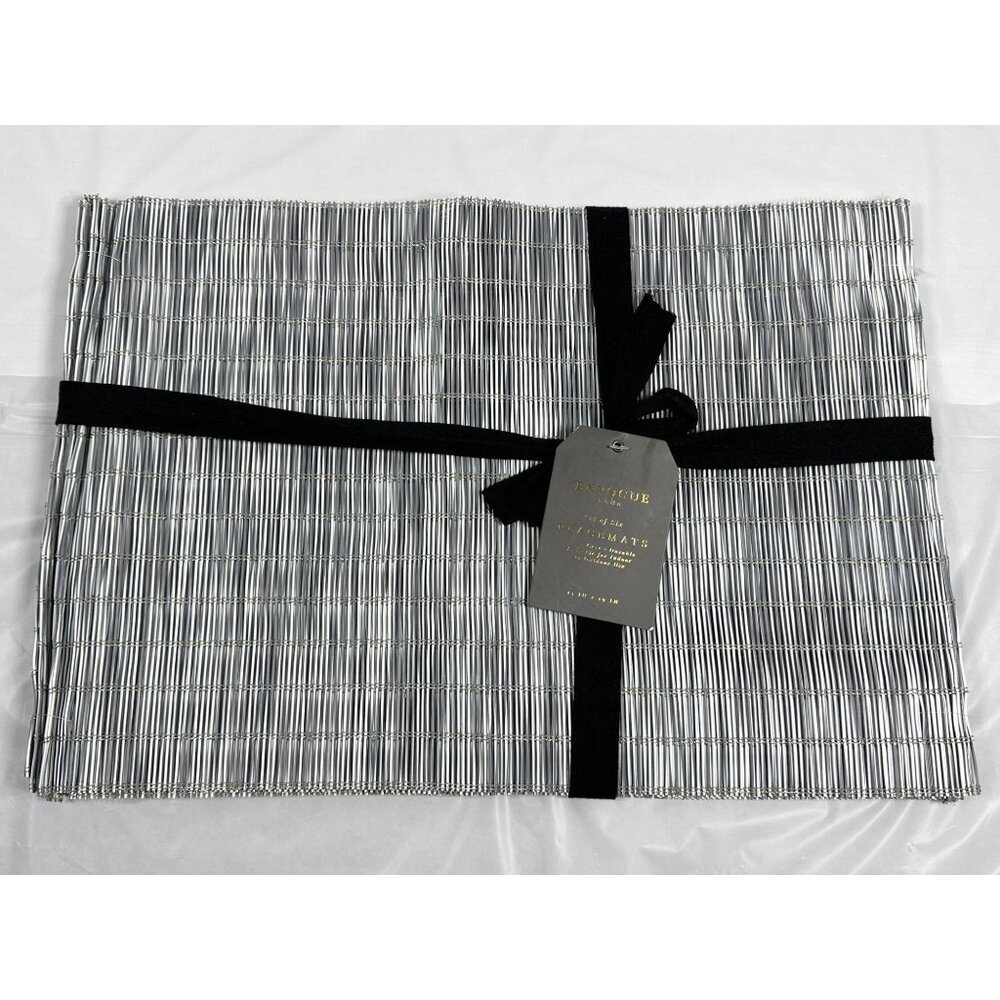 Envogue Set of Six Placemats Indoor/Outdoor Silvery/Gold Woven Vinyl 13"x19" New